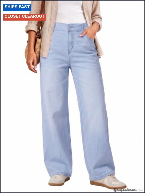 Denim - Wide Leg Jeans for Women High Waisted Stretchy Boyfriend Denim Pants with